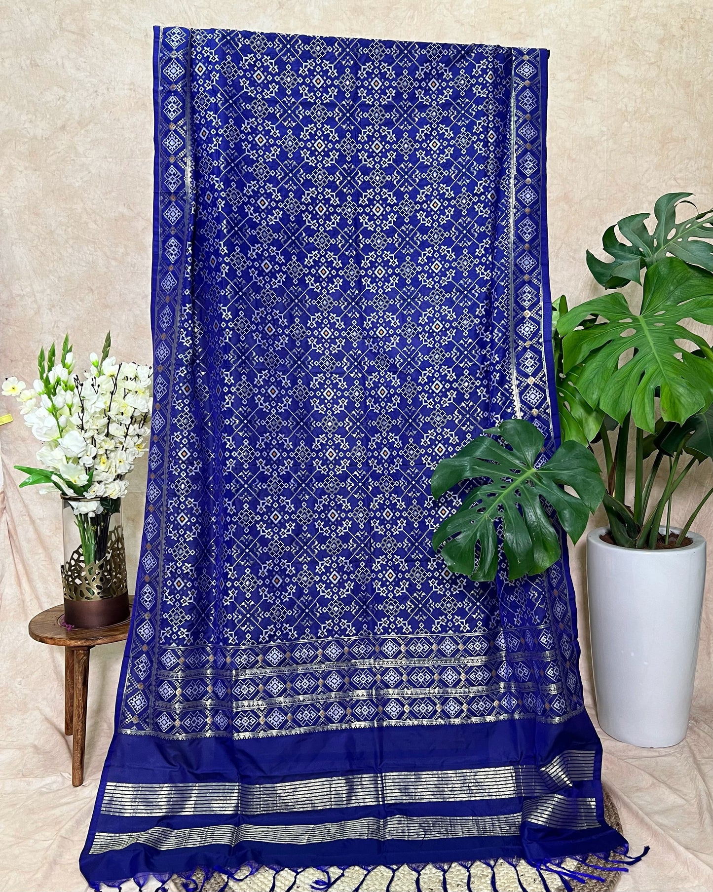 Patola Semi Silk Dupatta - Navratna Design - Dark Blue