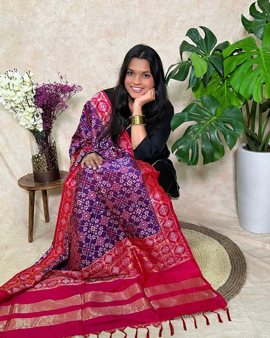 Patola Semi Silk Dupatta - Navratna Design - Purple & Pink